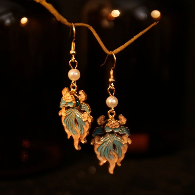 Blue Koi Fish Cloud Earrings Chinese Style Tassel For Women