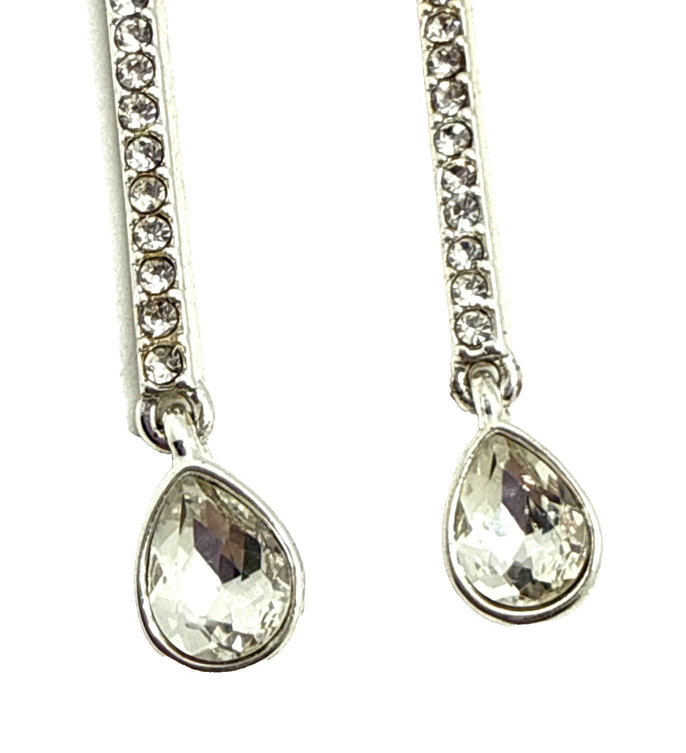 Donna Karan DKNY Rhinestone Drop Earrings Clear Rod & Teardrop Dangle 2 3/4″