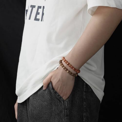 5Pcs Sandalwood Stretch Bracelets for Women Men with Hematite Stone Cross A