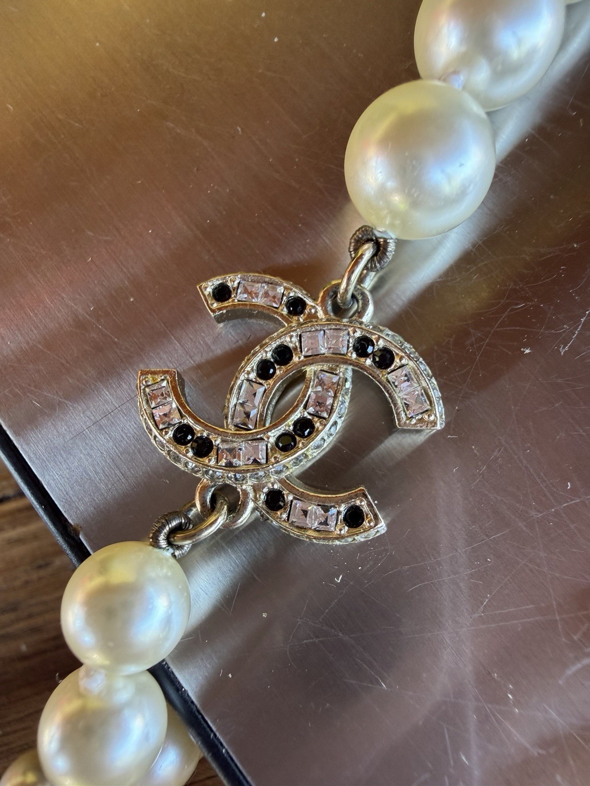 Authentic Chanel A15 Fall 2015 Faux Pearl CC Logo Long Necklace Made in France