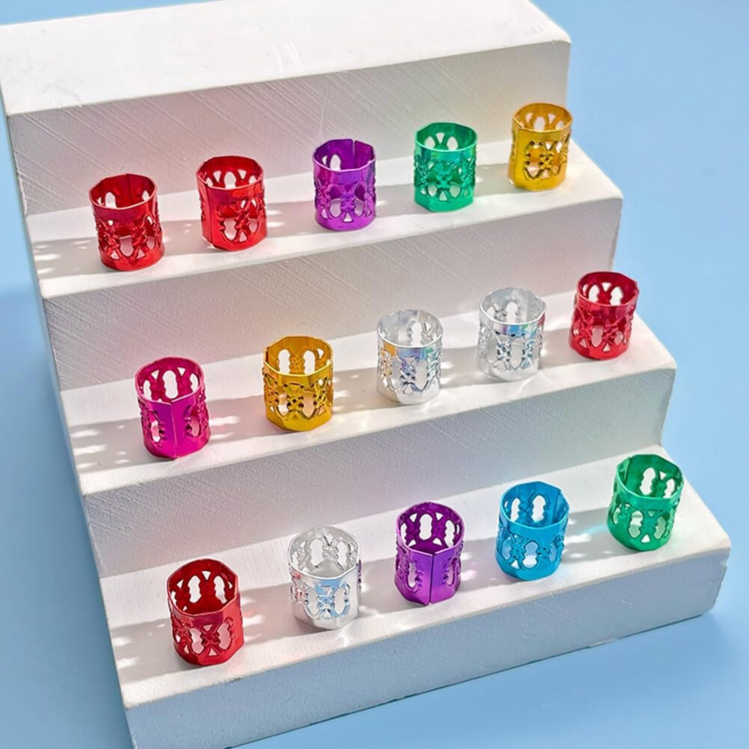 100Pcs Aluminum Multi-Color Dreadlocks Beads Hair Braid Rings Clips Hair Jewe…