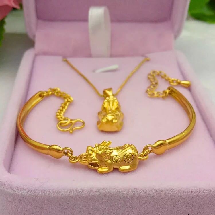 22K 23K 24K Thai Baht Yellow Gold Pixiu Necklace Women’s Bracelet Accessories