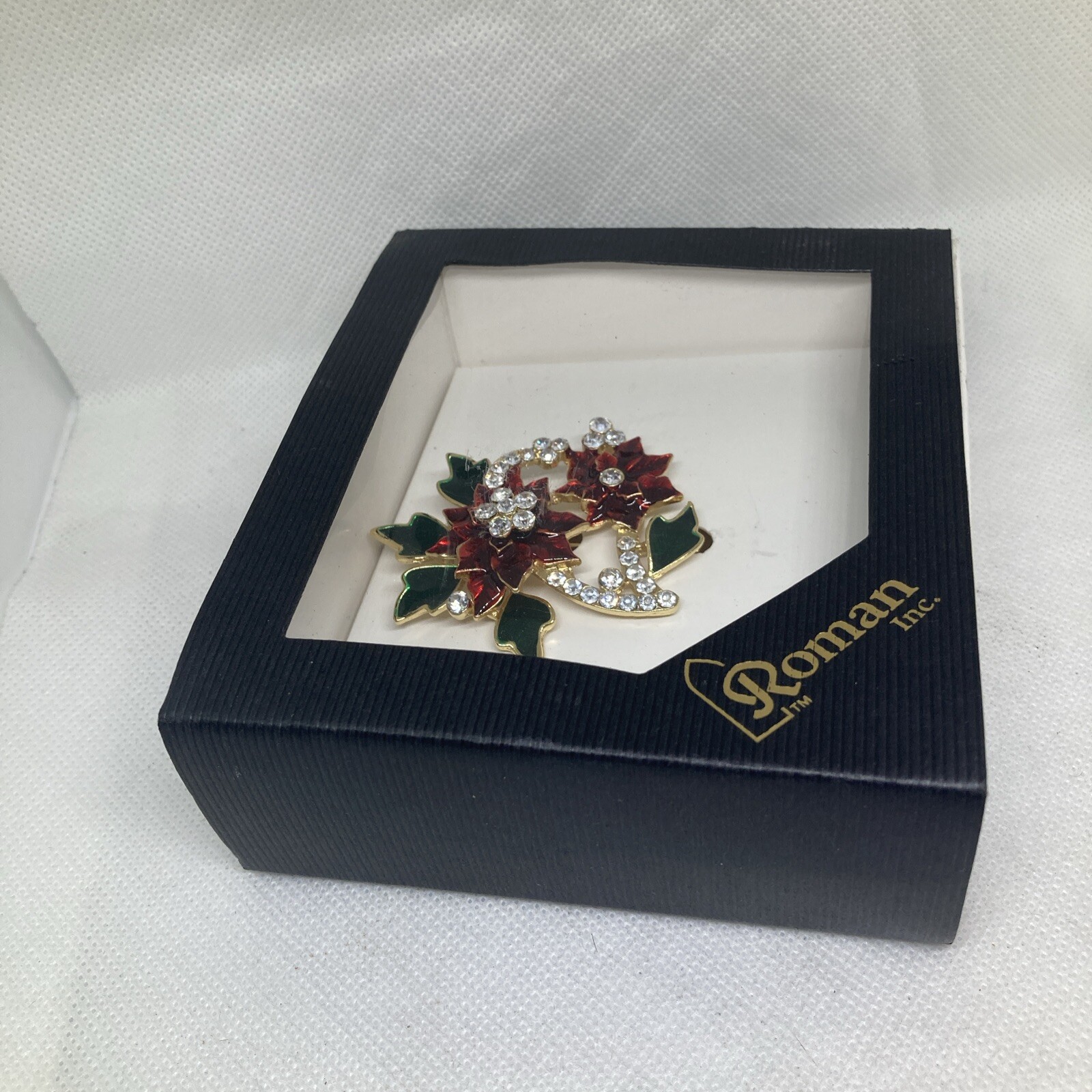 New Boxed Roman Inc Colorful Jeweled Christmas Flower Brooch Pin