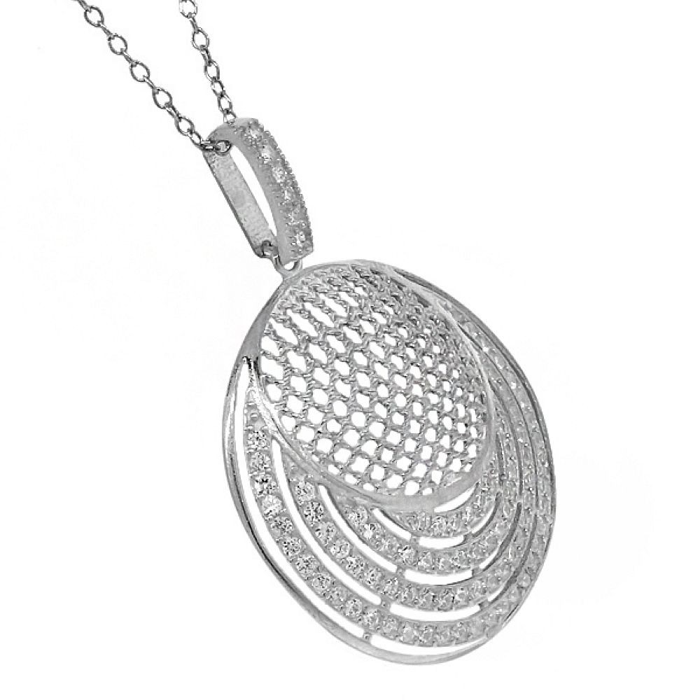 Silver Simulated Shell Zirconia Earrings Pendant Ring Set With 18 Inches Chain