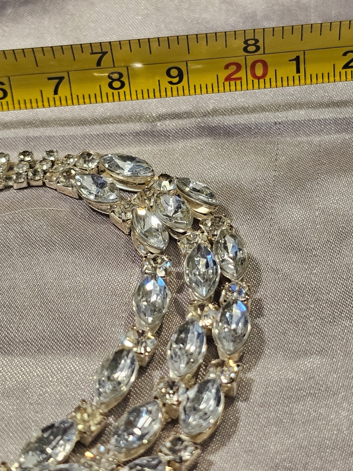Premier Designs Silver Triple‑Row Crystal Necklace Clear Faceted Stones