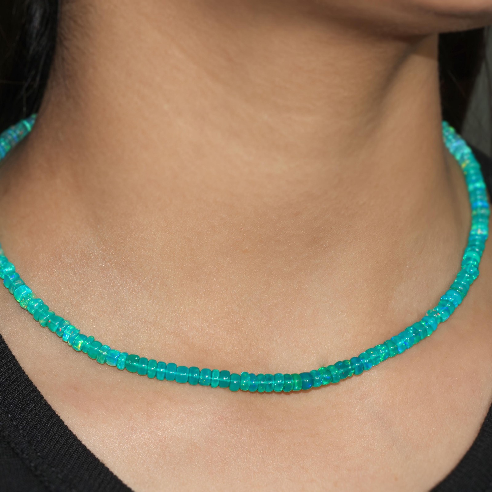 Green Opal Shaded Beads Necklace, Fire Green Opal Smooth Beads Necklace for her