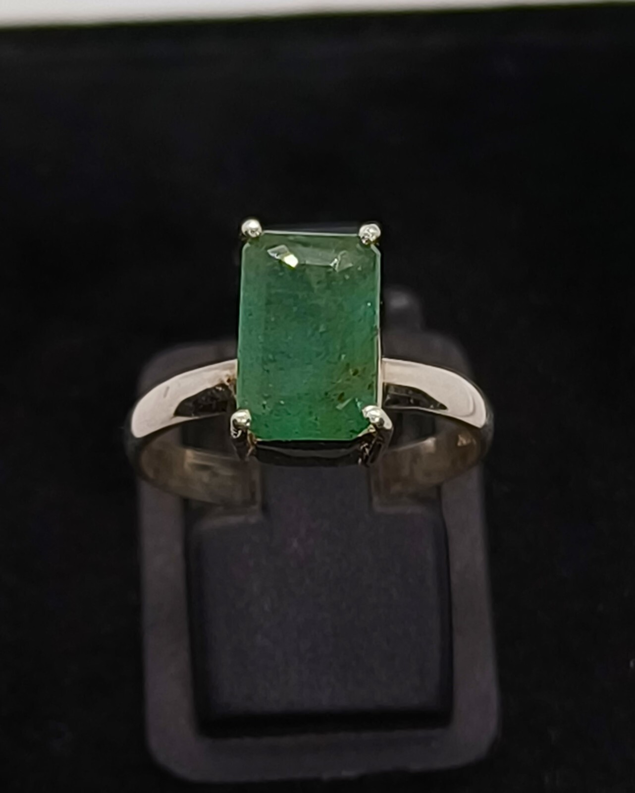 Emerald Ring Silver Natural Emerald Zambia Green Emerald Ring Stone US Size 7