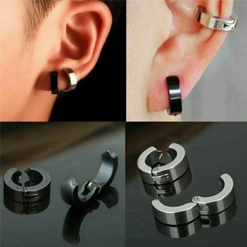 Gothic Hoop Earrings Titanium Steel Magnetic Stud Ear Plugs Womens Mens Jewelry
