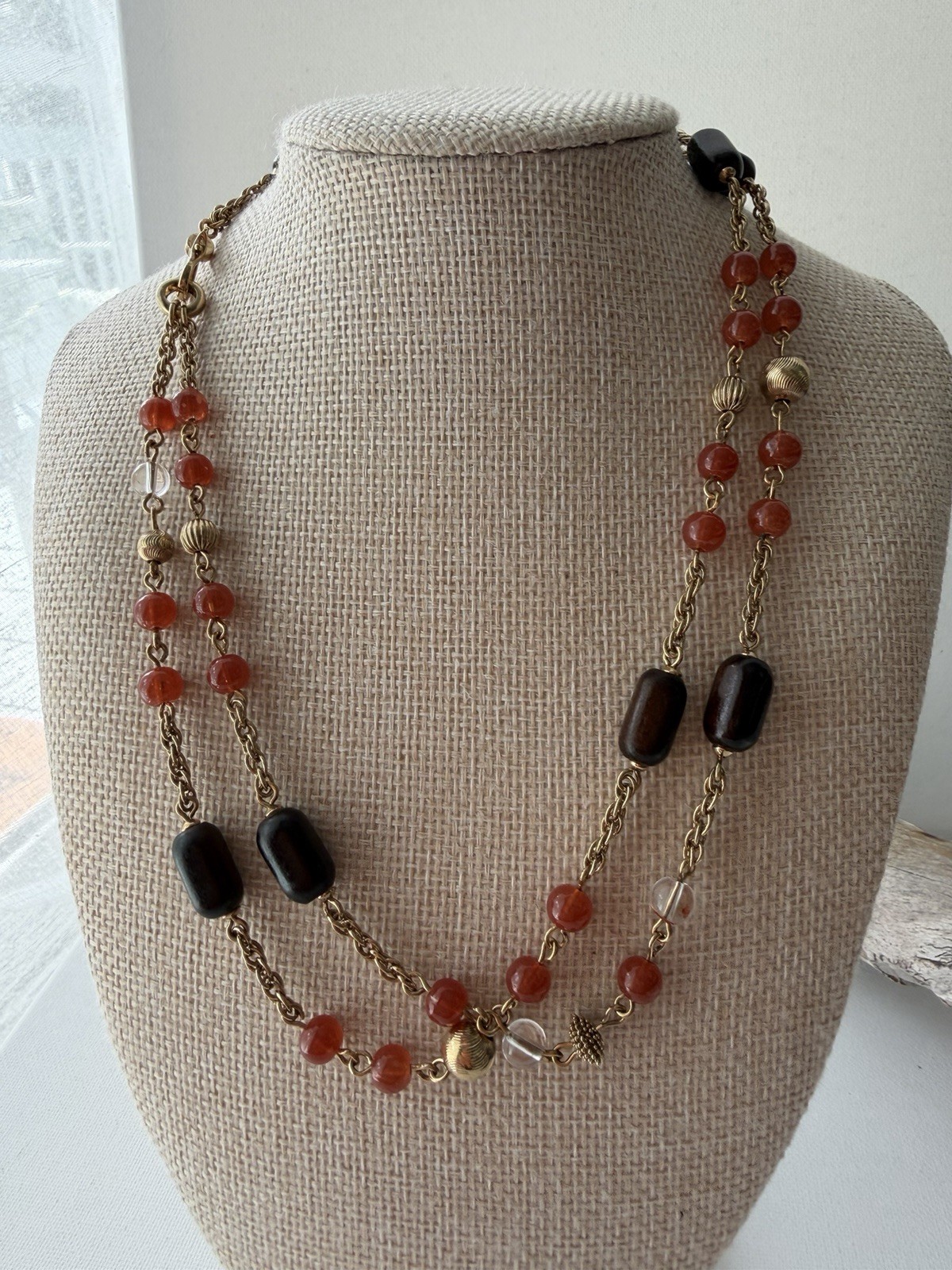 MONET Gold Tone Signed Layered Multi-Strand Beaded Rope Necklace Lobster