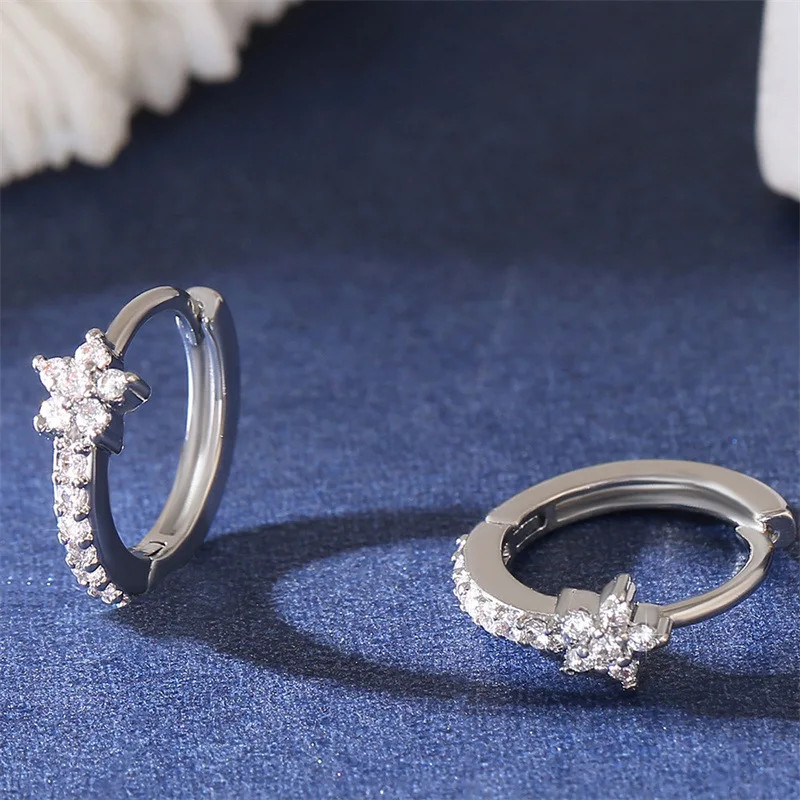Fashion Stainless Star Hoops Earrings for Women Vintage Crystal Zirconia Circle