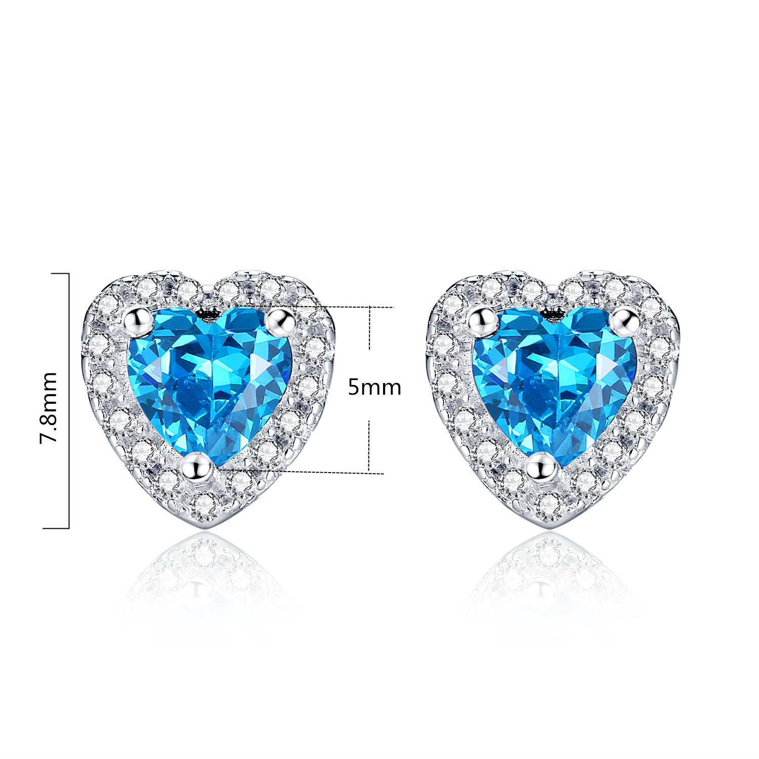 1.0 Cttw Heart Shaped AAA Simulated Blue Topaz Sterling Silver Stud Earrings