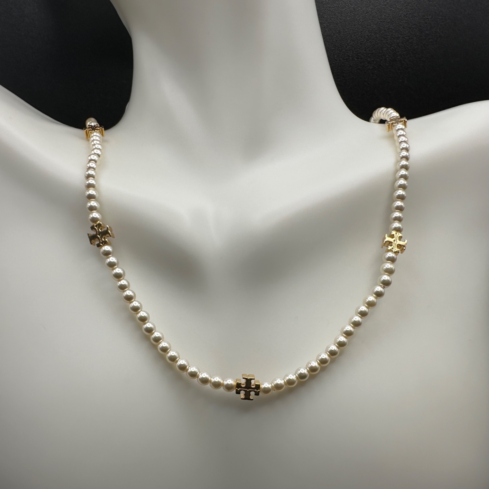 Tory Burch Moondance Pearl Logo Charm Necklace | New | Full Packaging