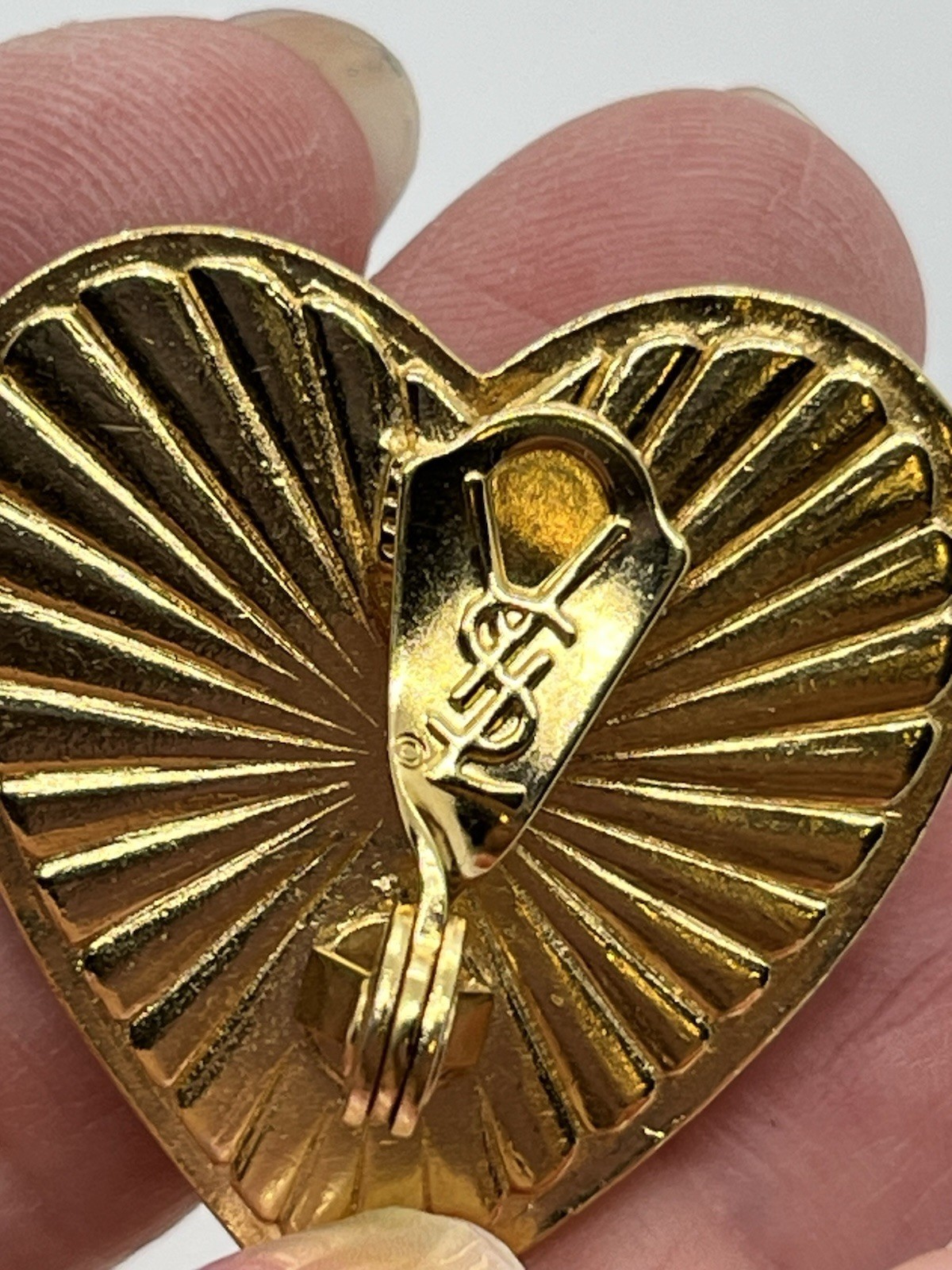 Yves Saint Laurent YSL Vintage Dark Green Heart Amethyst Diamond Clip, Earrings