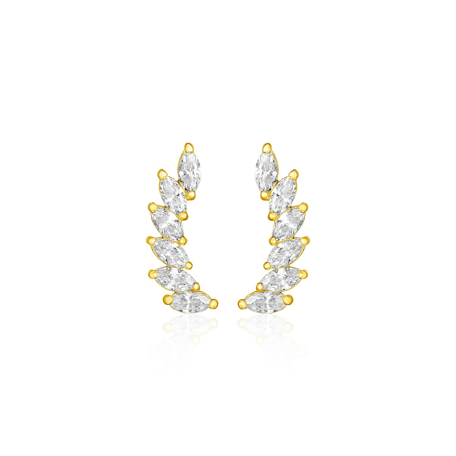 14k Yellow Gold 0.59in Leaf Motif Climber Earrings with Marquise Cubic Zirconia