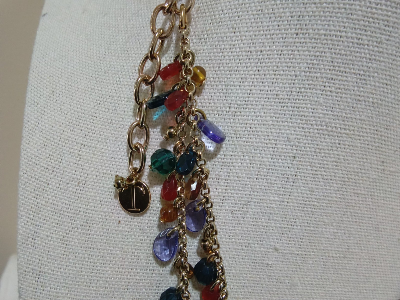 Talbots Branded Two-Strand Necklace, Tiger Eye & Multi-Color Glass Dangles