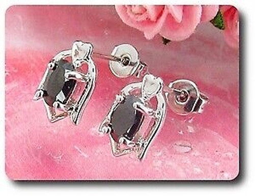 Earrings Black Sapphire 0 3/32×0 9/32in Gold Plated White 18 K&n