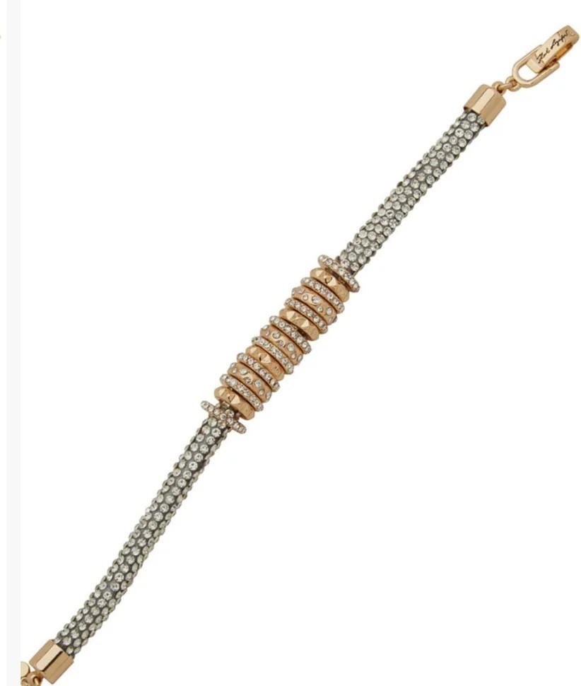 Karl Lagerfeld Paris Glass Stone Pave Tube Chain Flex Bracelet Gold-Tone