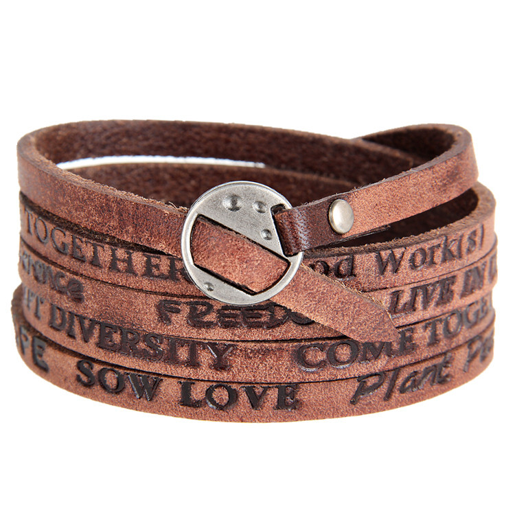 Leather Wrap Bracelets Trendy Stackable Cuff Adjustable Wirstband For Men Women