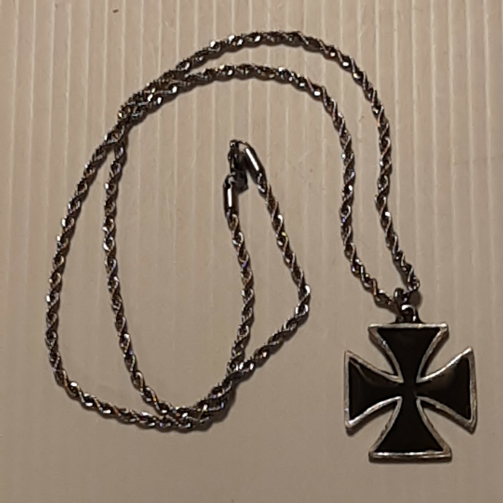 IRON CROSS Pewter Pendant Charm / 24″ STAINLESS ROPE CHAIN NECKLACE