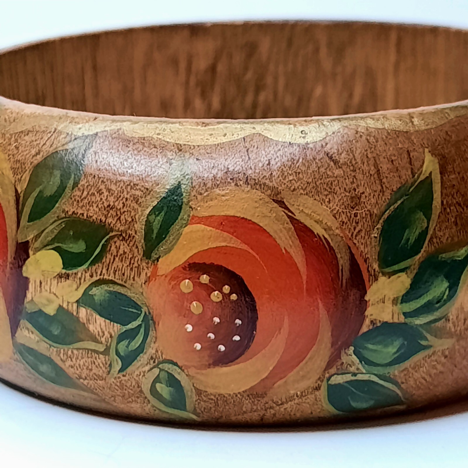 Artist Signed Wooden Bangle Bracelet M.Terramed Bohemian Hand Painted Flower Art