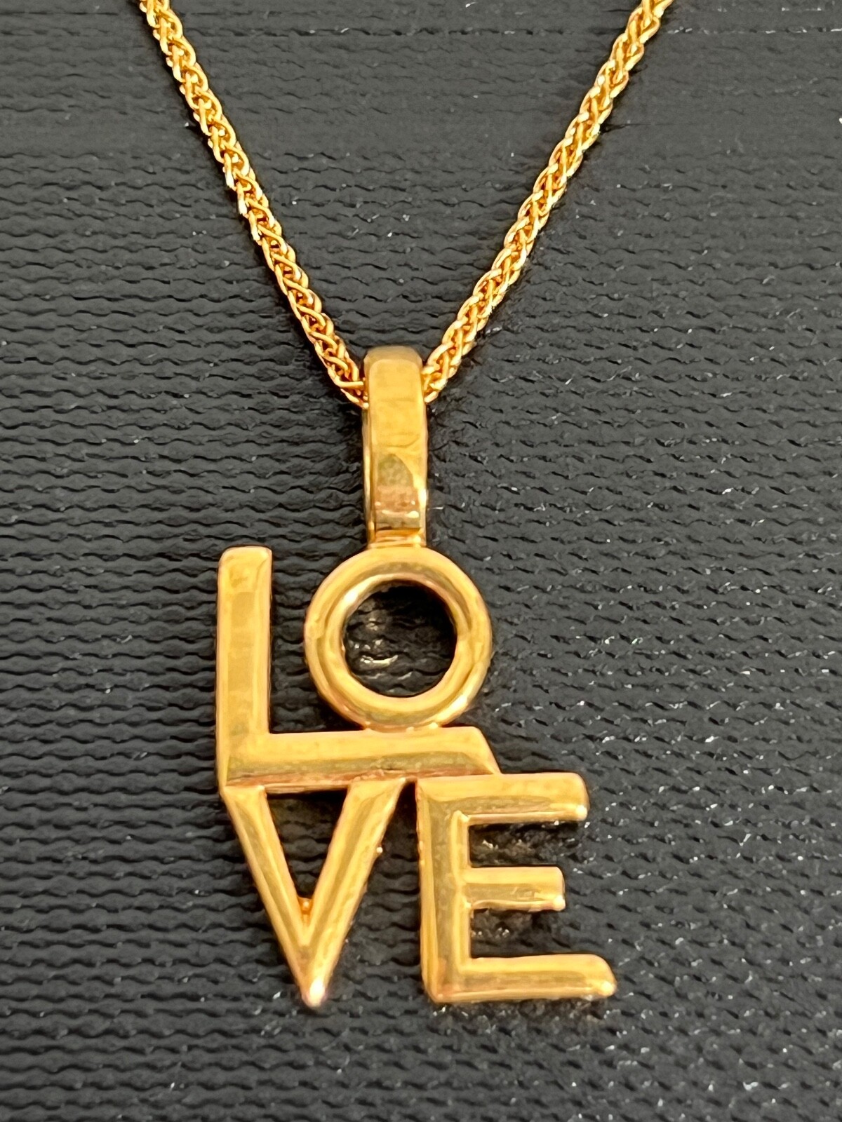 NIB Saint Laurent YSL LOVE Charm Antique Gold Brass Pendant Chain Necklace $650