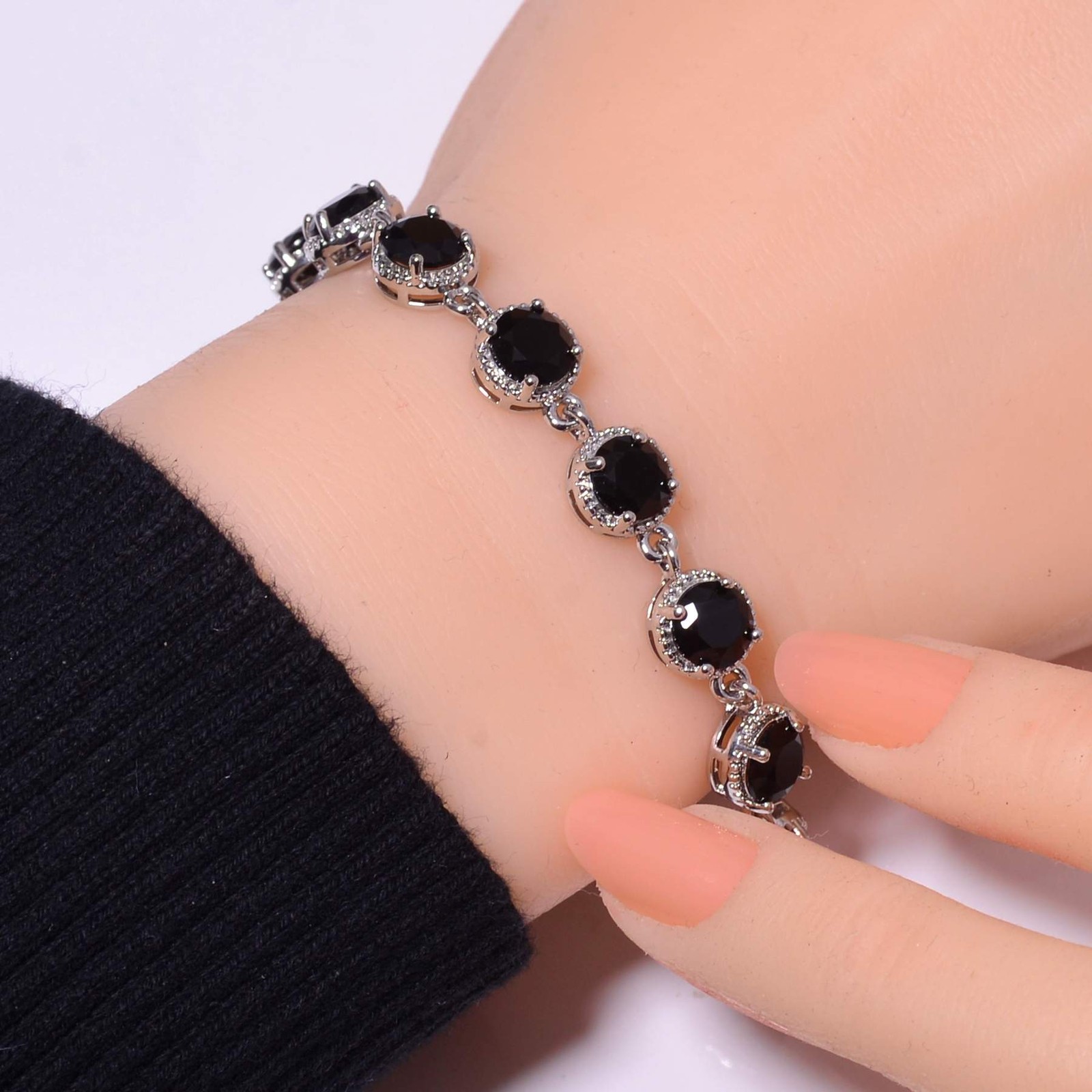 Black Onyx Gemstone 925 Sterling Silver Tennis Bracelet 7.99″ B81, Gift for her