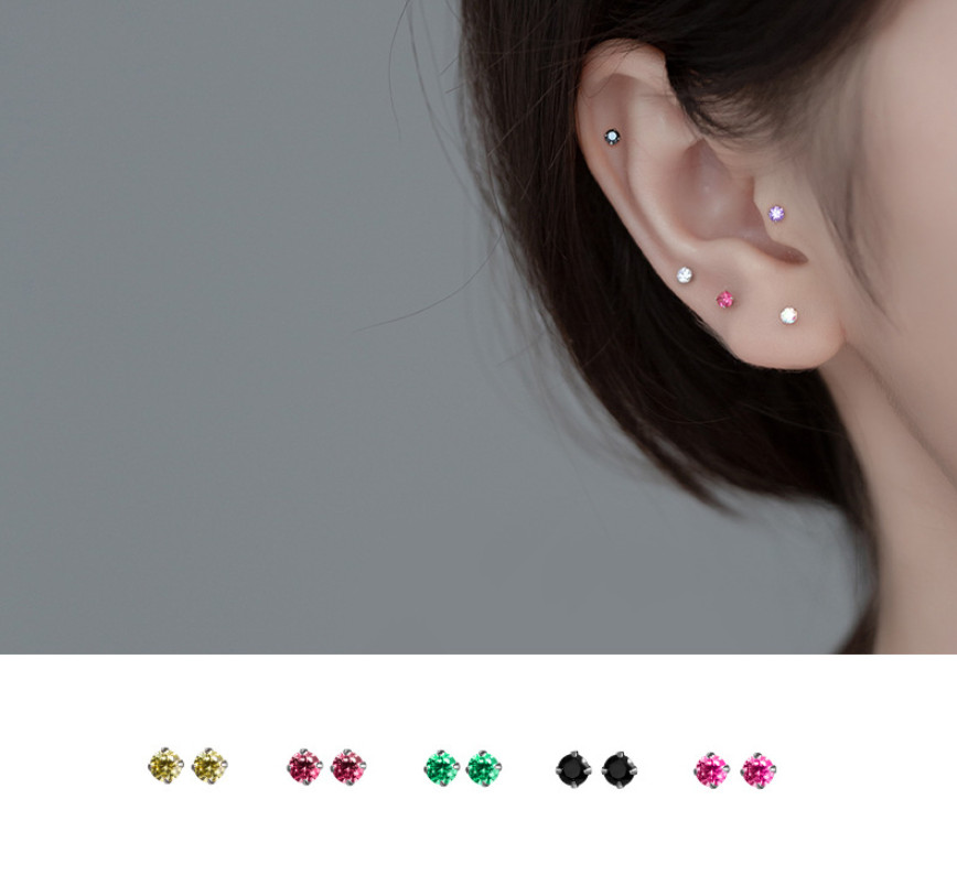 GENUINE SOLID 925 STERLING SILVER CZ STUD EARRINGS 2mm TINY WOMEN GIRL