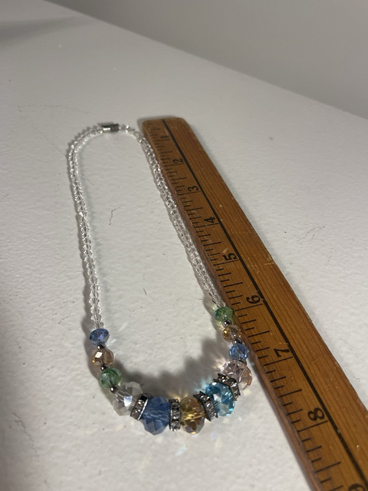 Vintage AB Multicolor Crystal Choker Necklace 15″ Easy Magnetic Clasp Rondelle