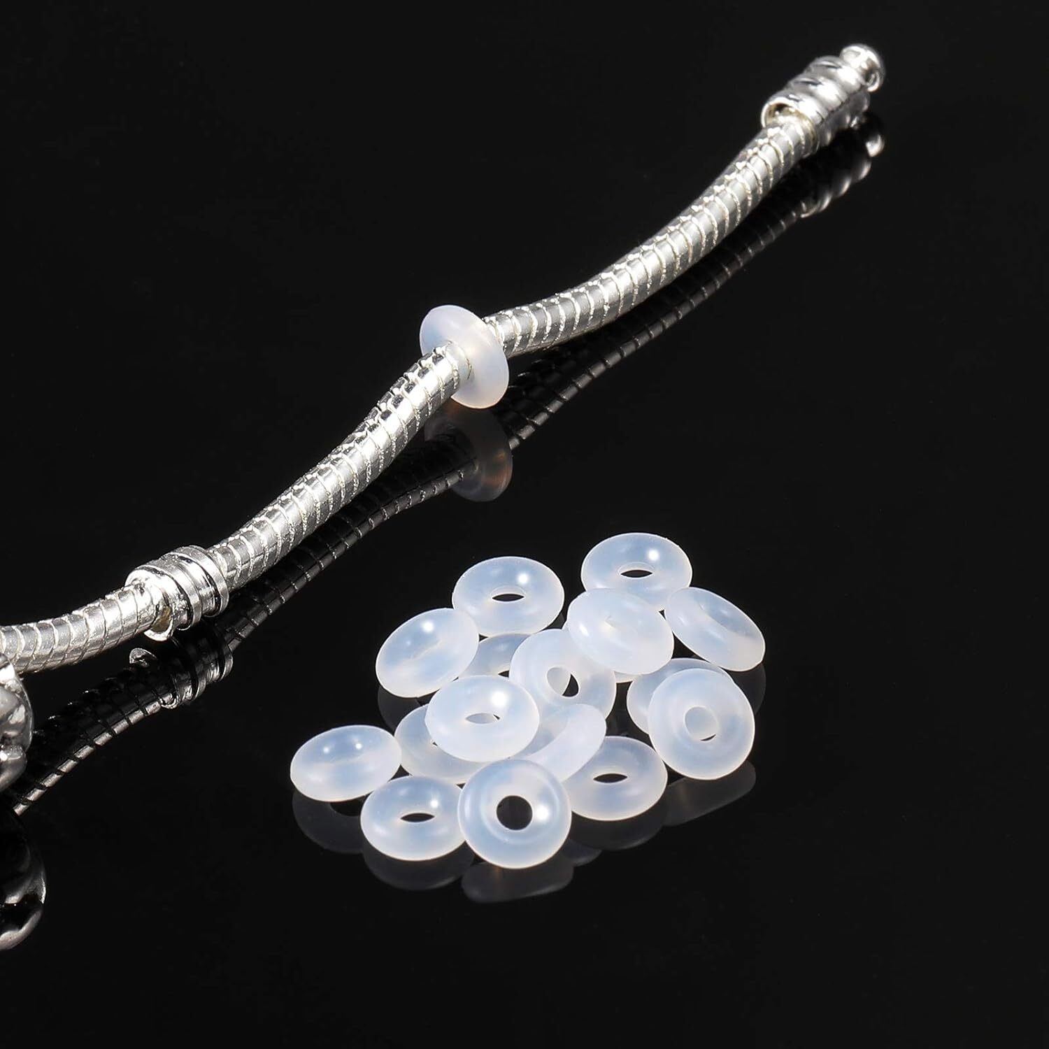 15x Silicone Rubber Stopper Spacer Rings Beads Fit Bracelet 1mm 2mm 3mm 4mm