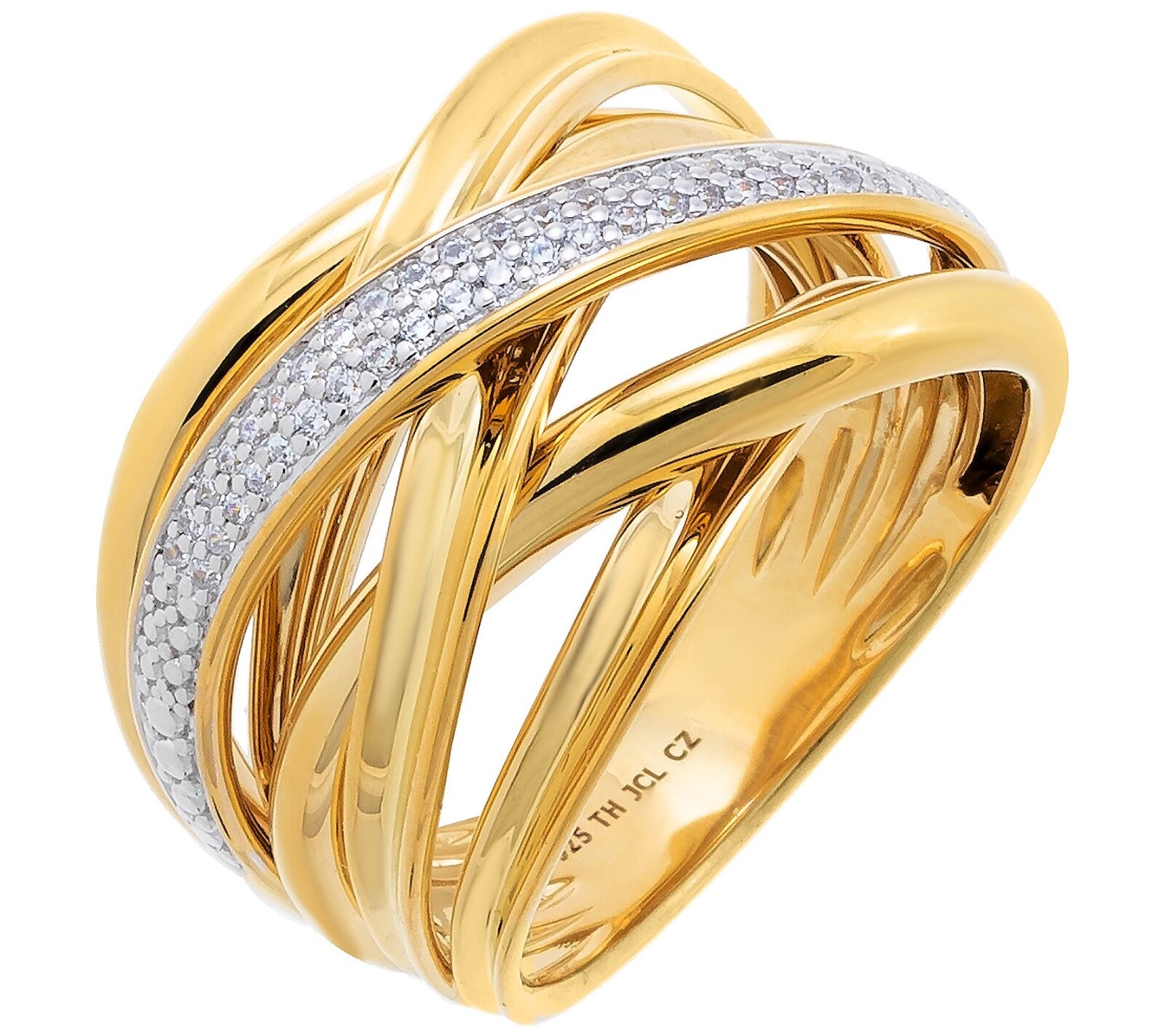 QVC Diamonique X Jennifer Miller Criss-Cross Ring Gold Plated Size 7 NEW!