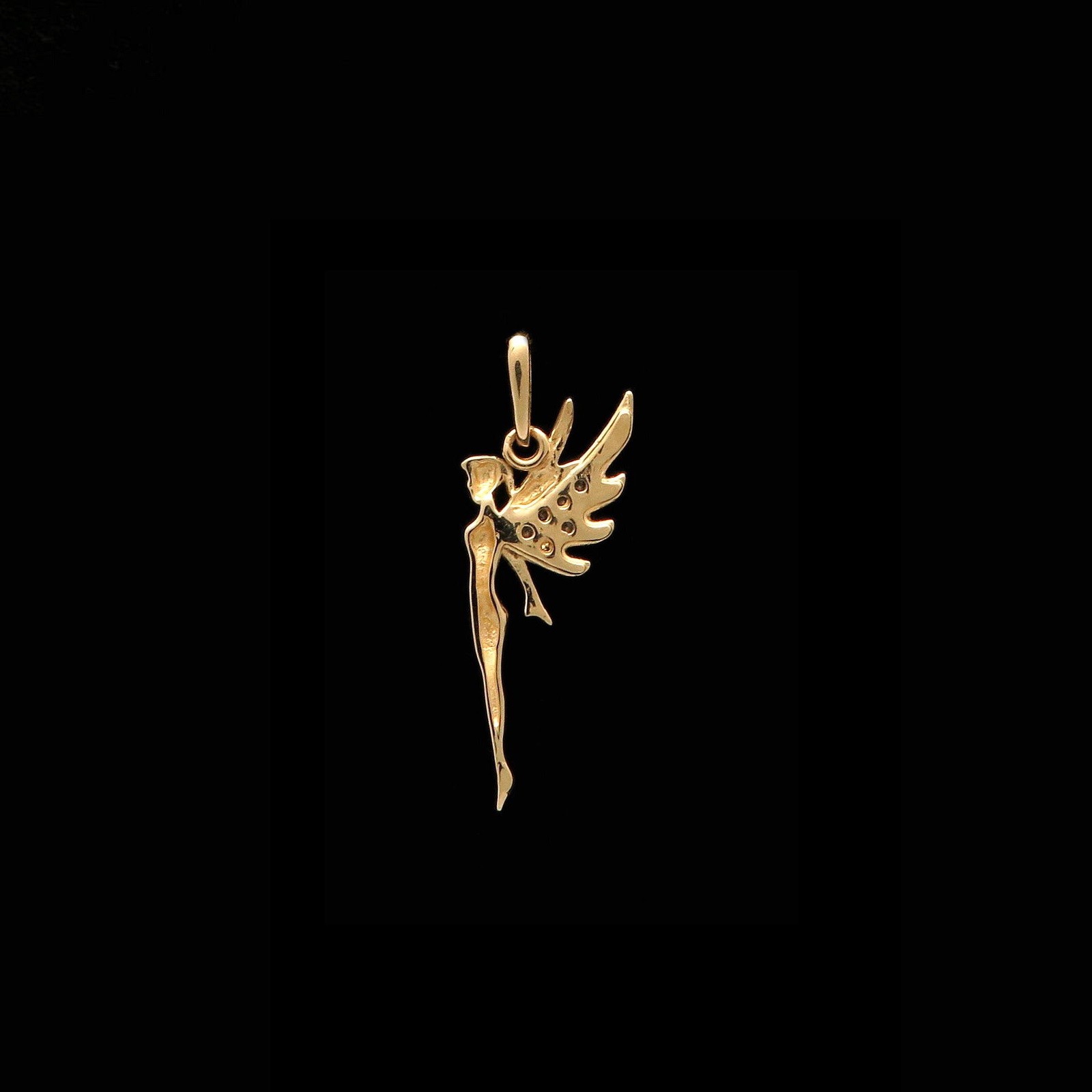 Fairy Pendant Solid 14K Yellow Gold 0.05tcw Brilliant Simulated Diamond Charm