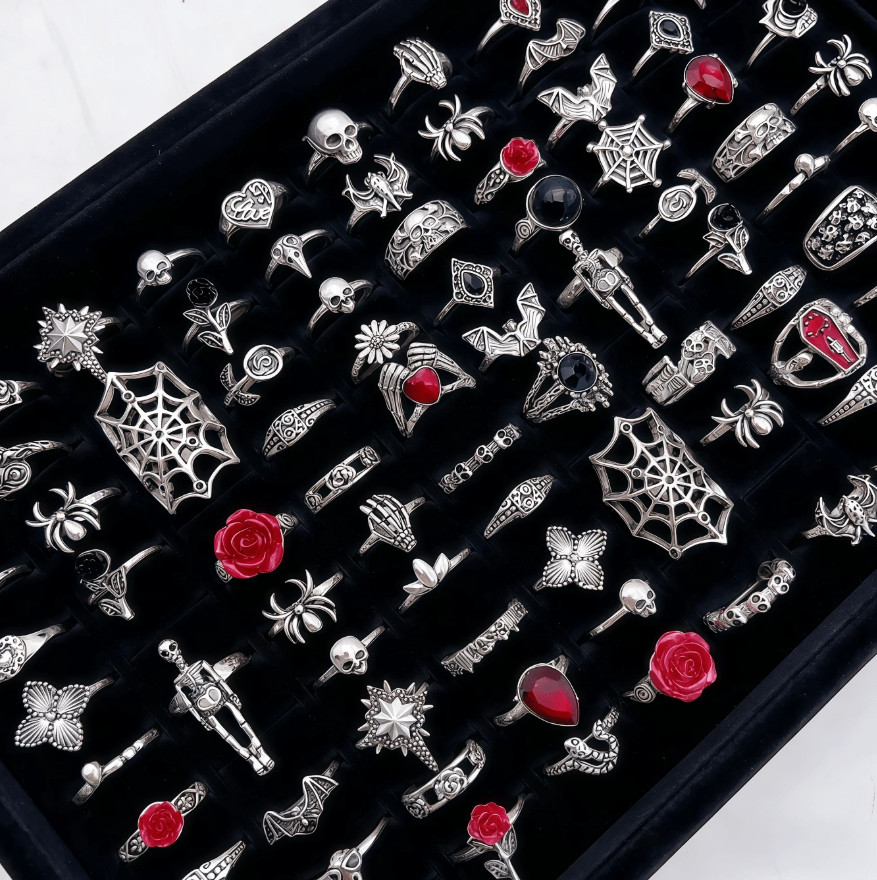 20PCS Silver Bulk Lot Rings For Men And Women Goth Grunge Fashion Ring Wholesale