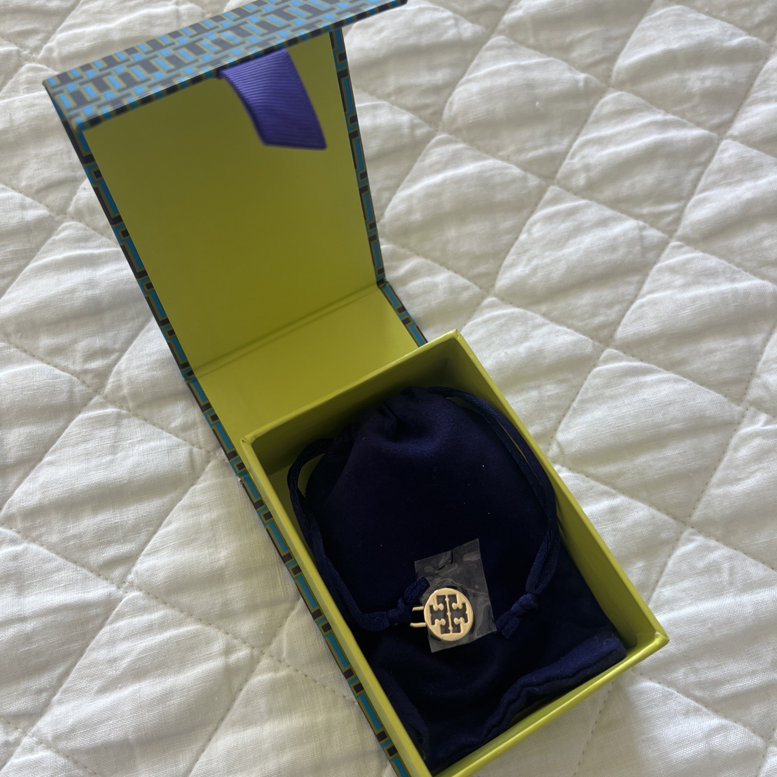 Tory Burch Gold Leather Double Wrap Bracelet Gold Logo Buckle Adjustable