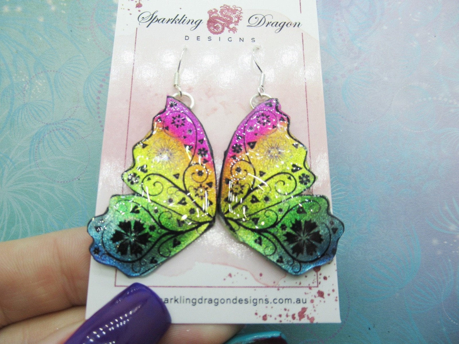 Butterfly Double Wing Earrings Rainbow – Fairy Jewellery Fun Gift for her,