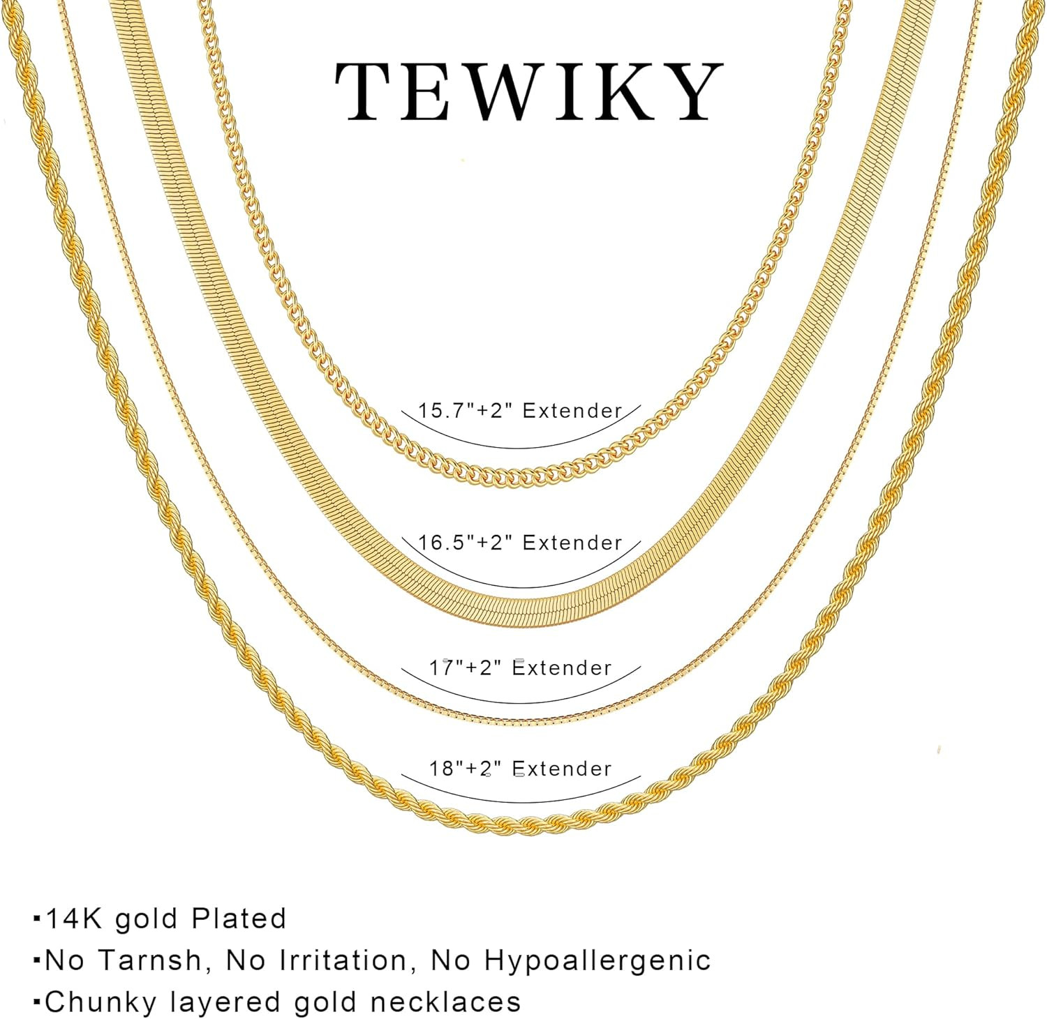Layered Necklaces for Women Non Tarnish- Chunky 14K Gold Plated Herringbone/Snak