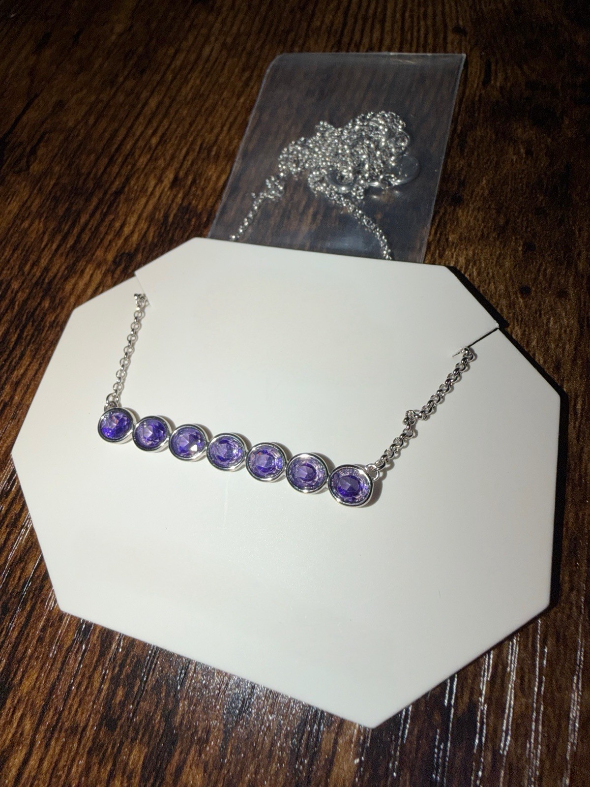 Necklace Dark Purple Topaz CZ w/Rhodium Plating 18″ + 2.5″ extender
