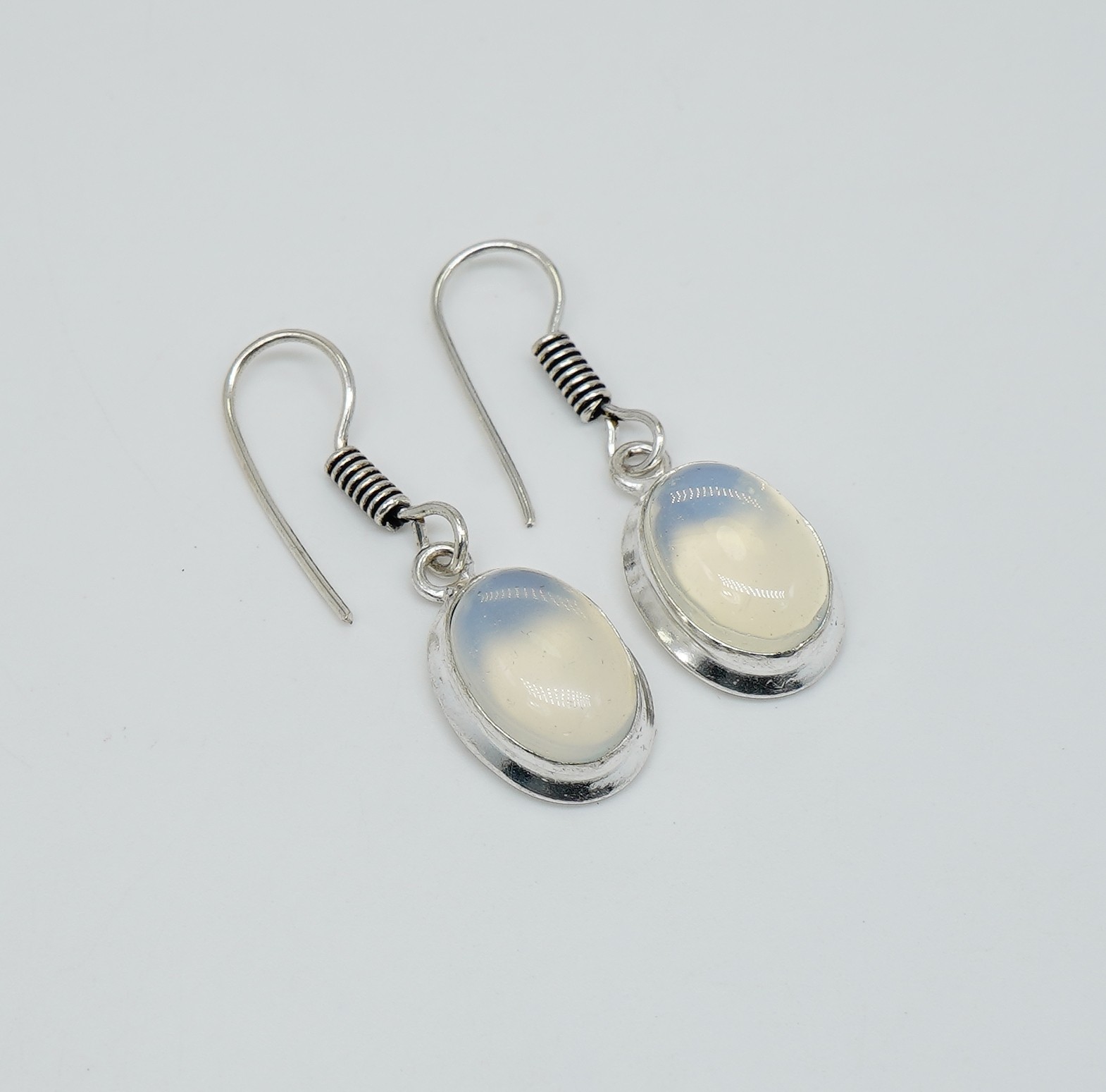 925 Silver Plated Milky Opalite Oval Shape Hook Earring