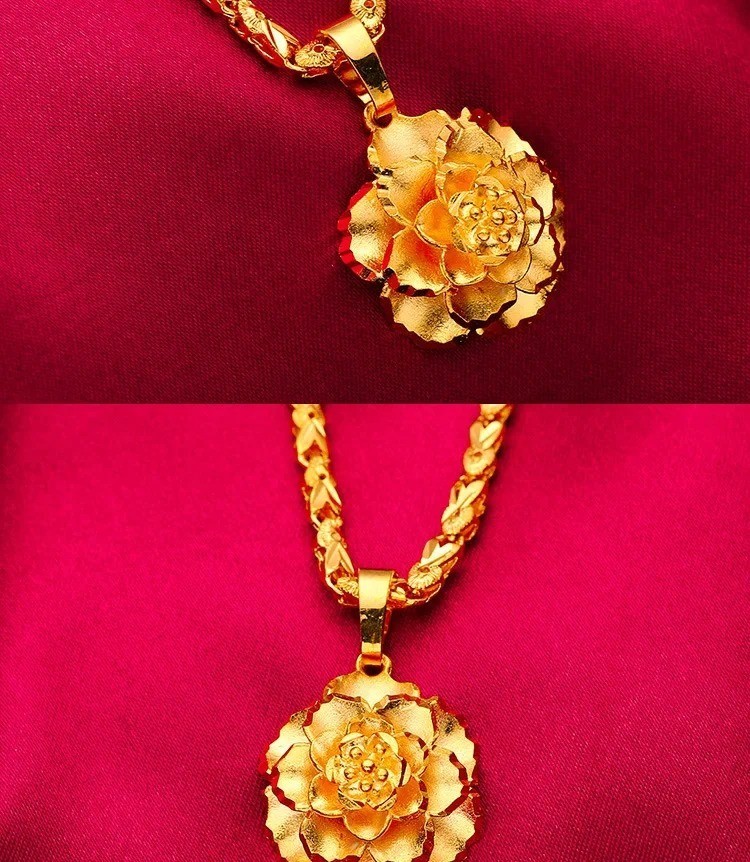 24K Gold panted Women’s Fashion Three-dimensional Flower Necklace Pendant