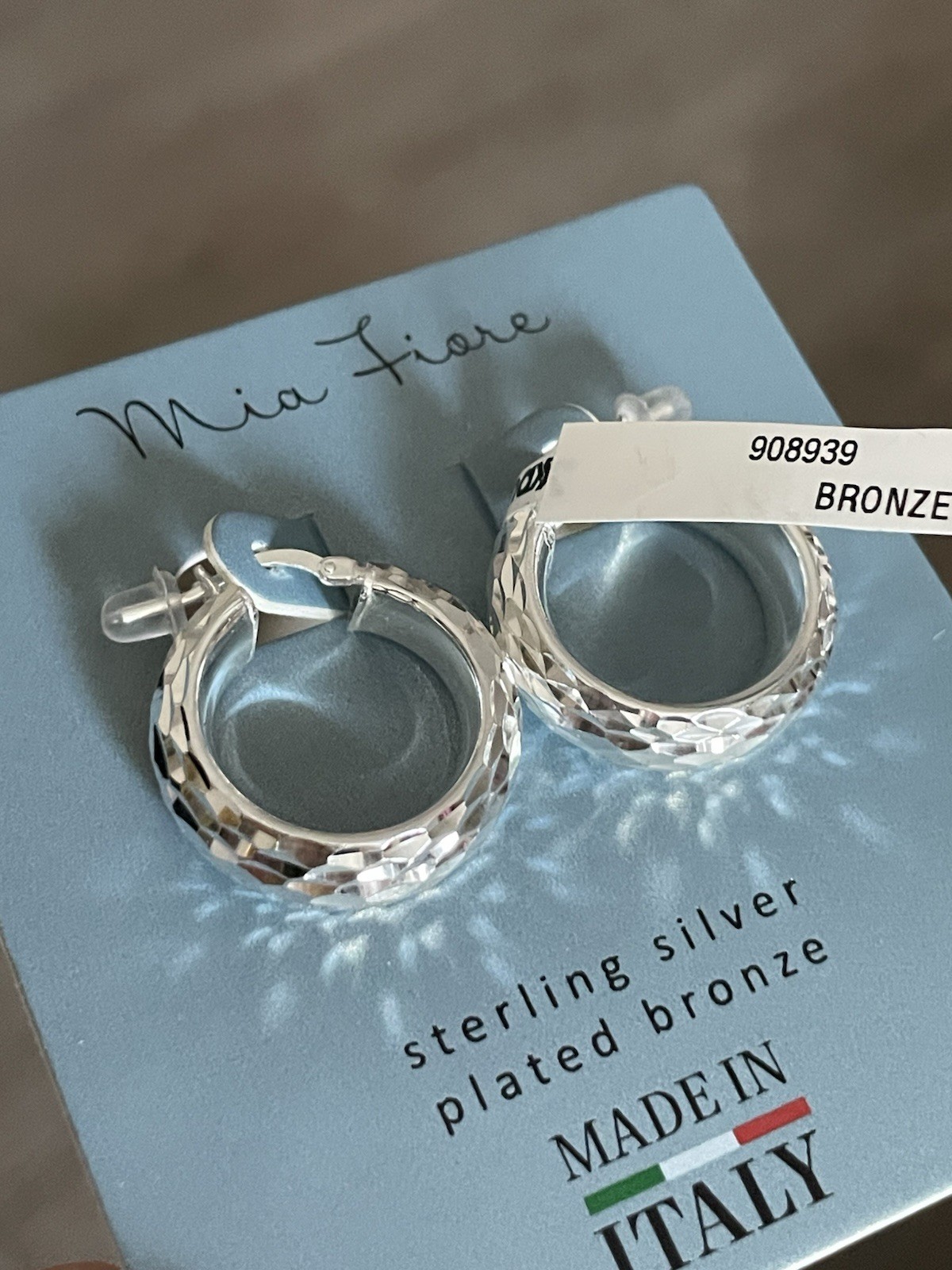 Sterling Silver Plated Bronze Hoop Earrings By Mia Fiore Brand New 1in