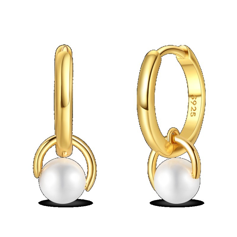 PANDACH Sterling Silver White Pearl Drop Dangle Earrings Elegant Pearl Earrings