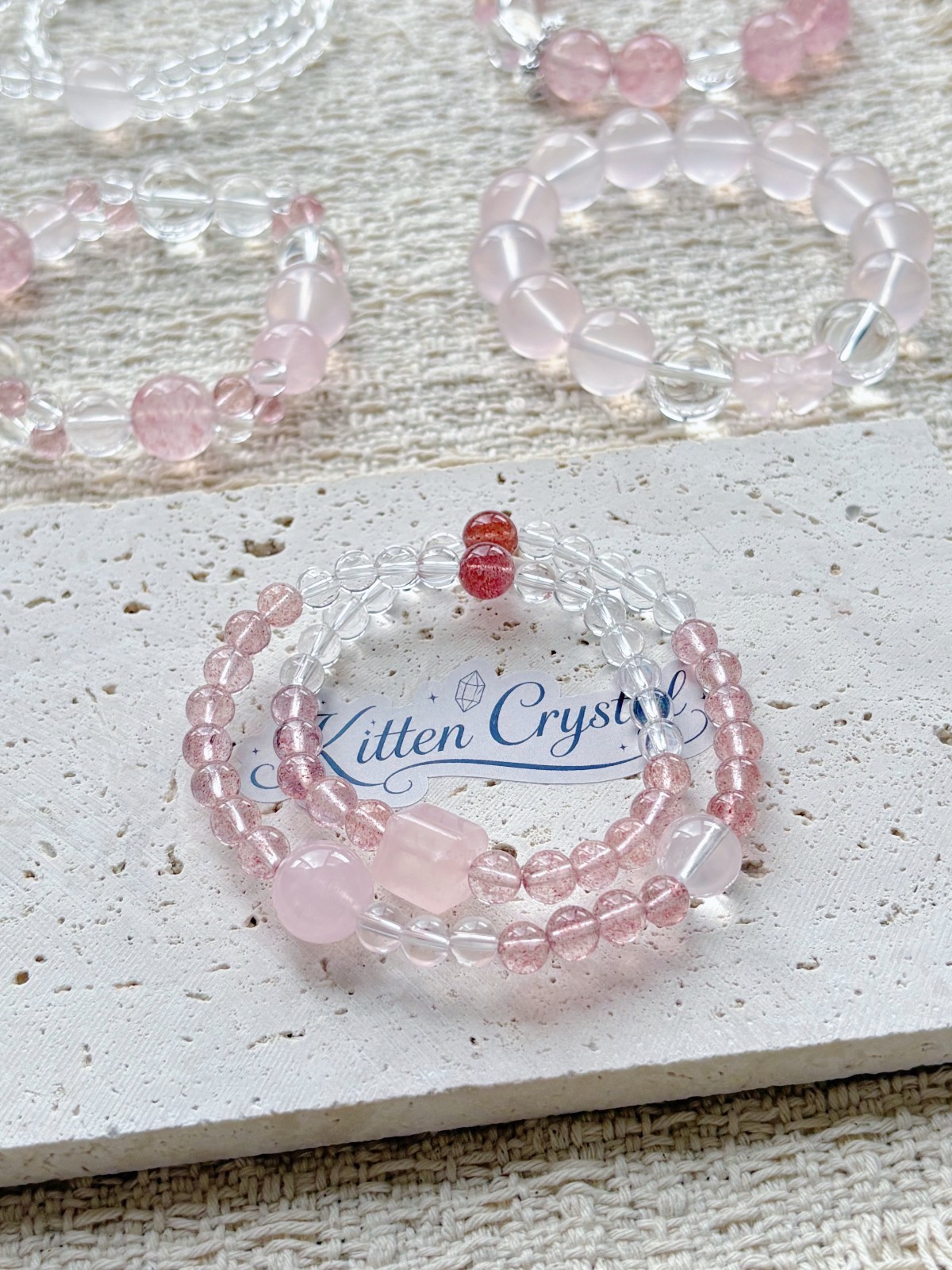 Natural Strawberry Quartz Rose Quartz Crystal Beads Stretch Bracelet 6mm