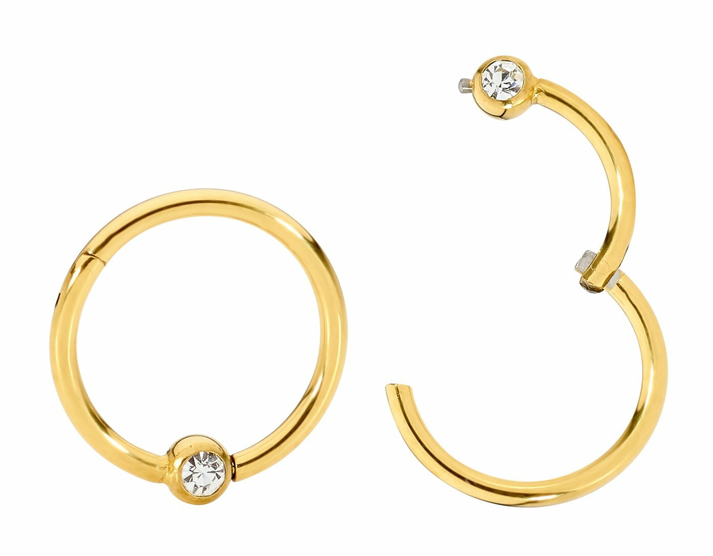 1 Pair Surgical Steel 16G Hinged Gem BCR Ball Closure Segment Rings Earrings