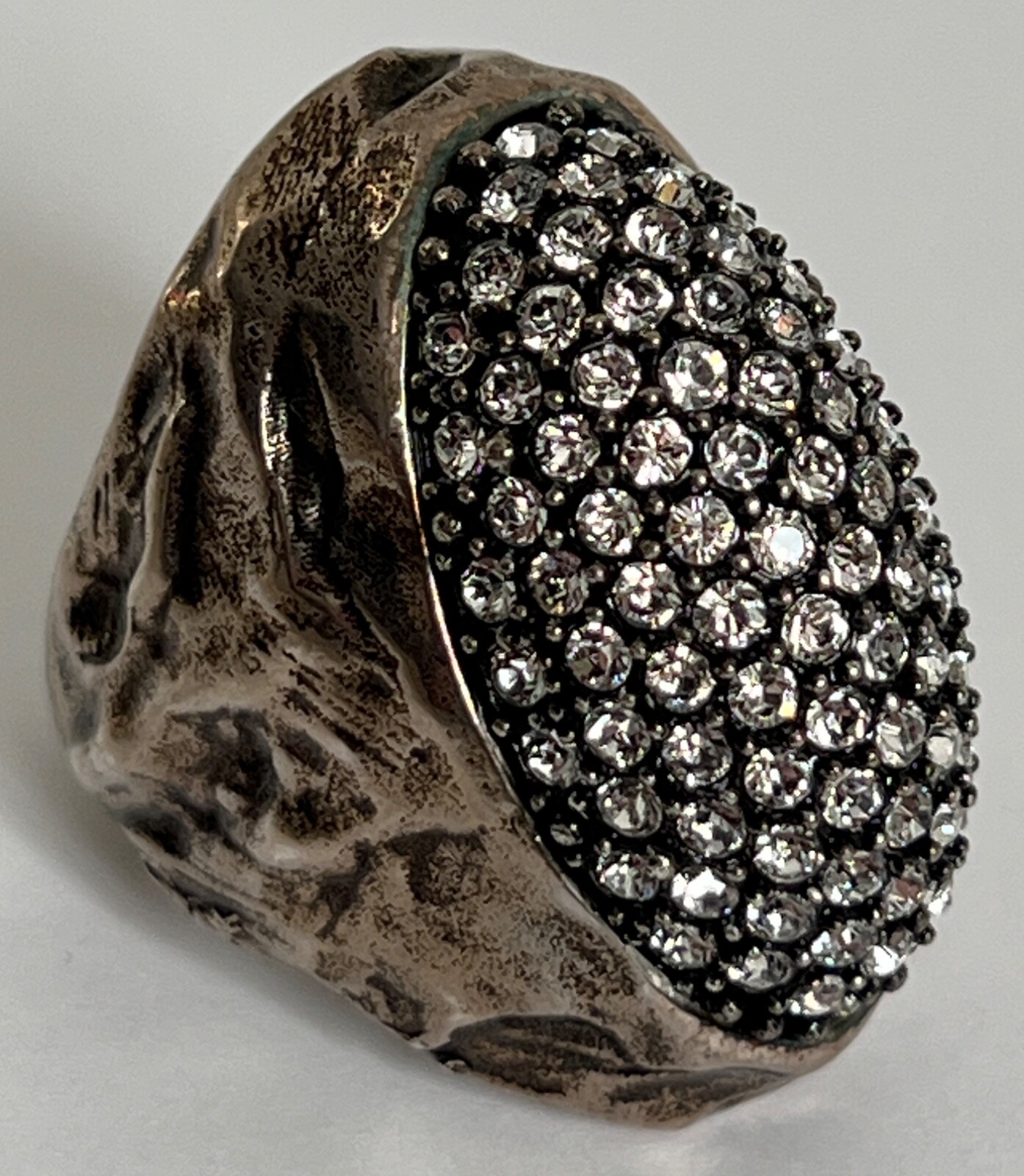 NIB Saint Laurent YSL Crystal Egg Molten Silver Brass Dome Cocktail Ring 7 $895
