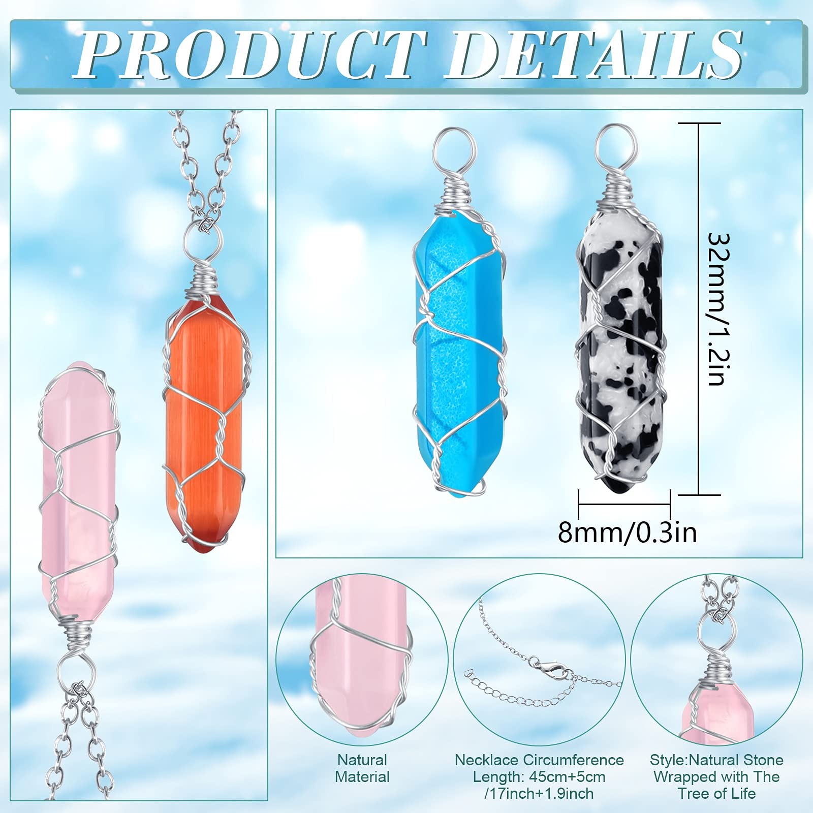 10 Pcs Hexagonal Crystal Pendant Necklace Full Wire Wrap Gemstone Necklace