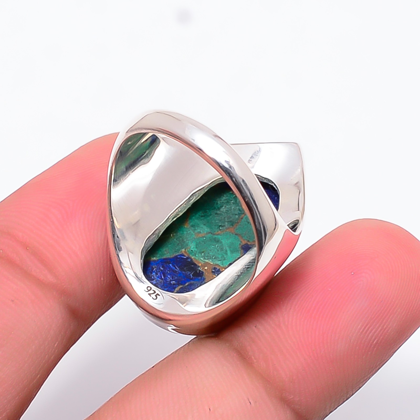Copper Azurite Chrysocolla Designer Handmade 925 Sterling Silver Ring S.9 R26213