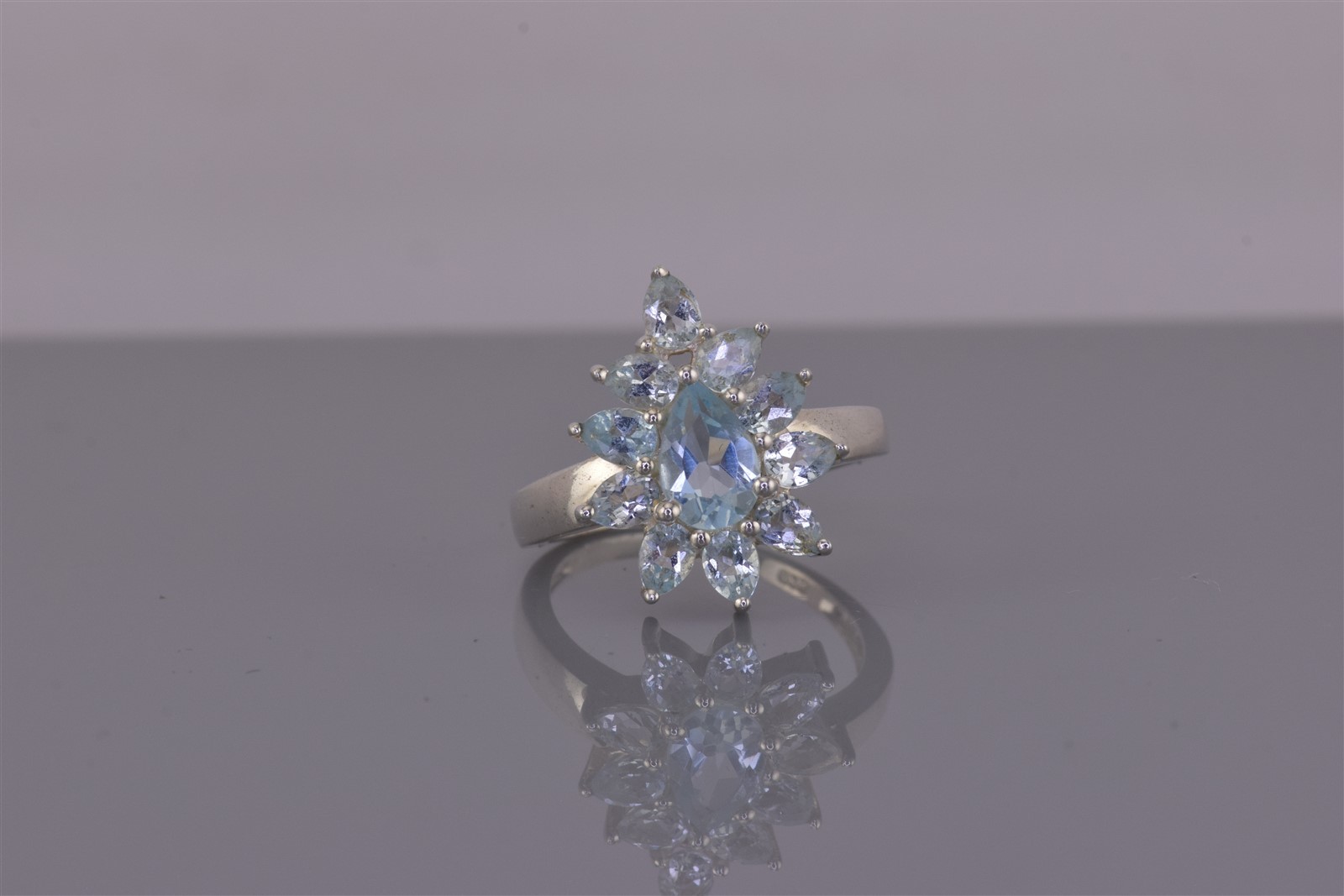 Sterling Silver 19mm Pear Cut Blue Topaz Halo Clustered Band Ring 925 Sz: 7