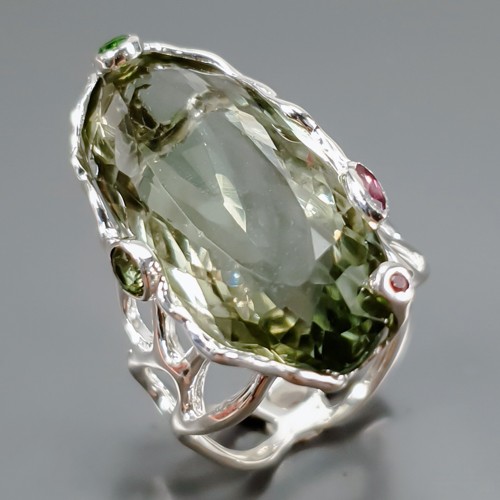 Handmade 28 ct+ Natural Green Amethyst Ring 925 Sterling Silver Size 8 /R473307
