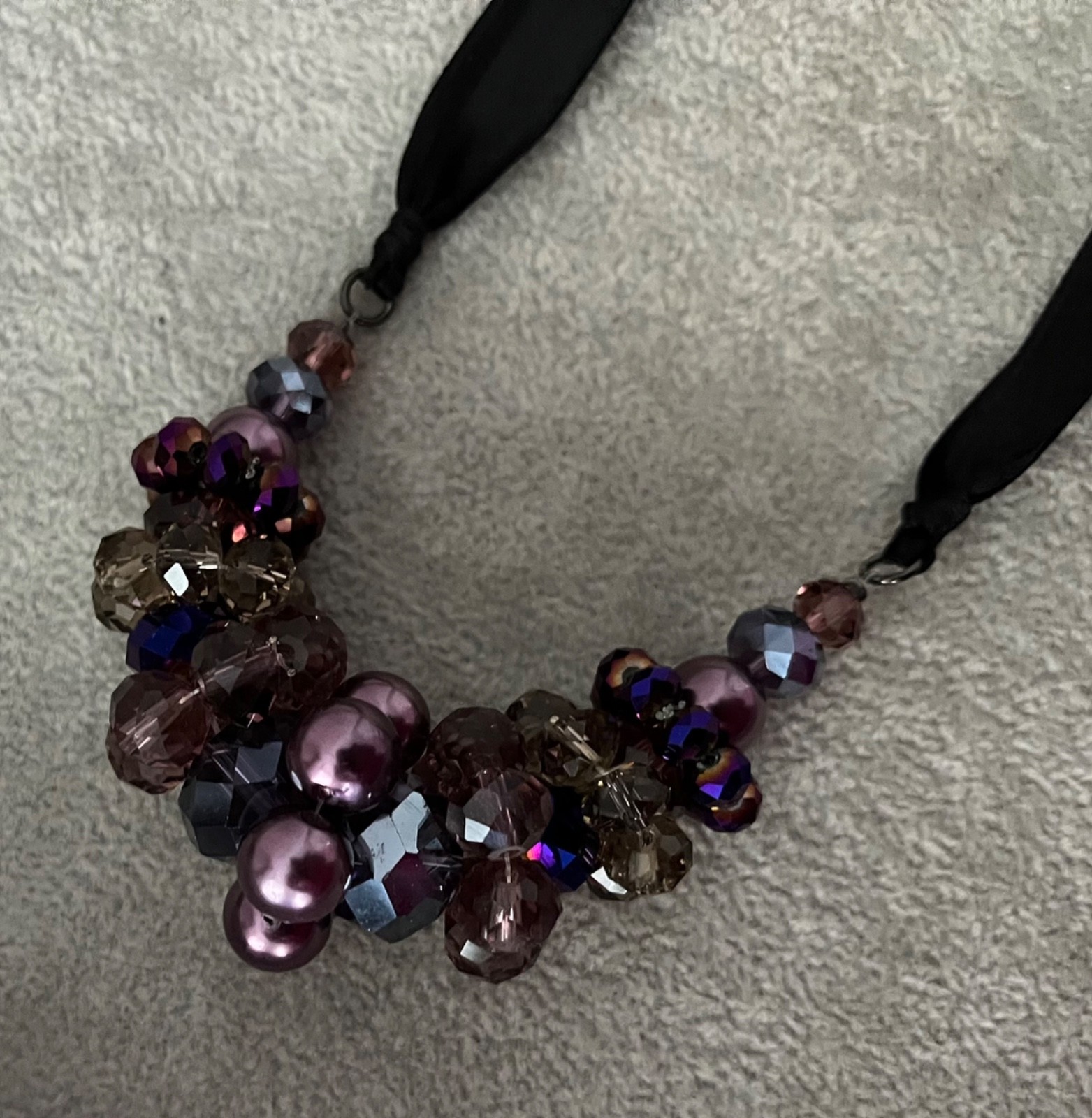 NEW Vicenza Beaded Necklace On Black Ribbon, See Description