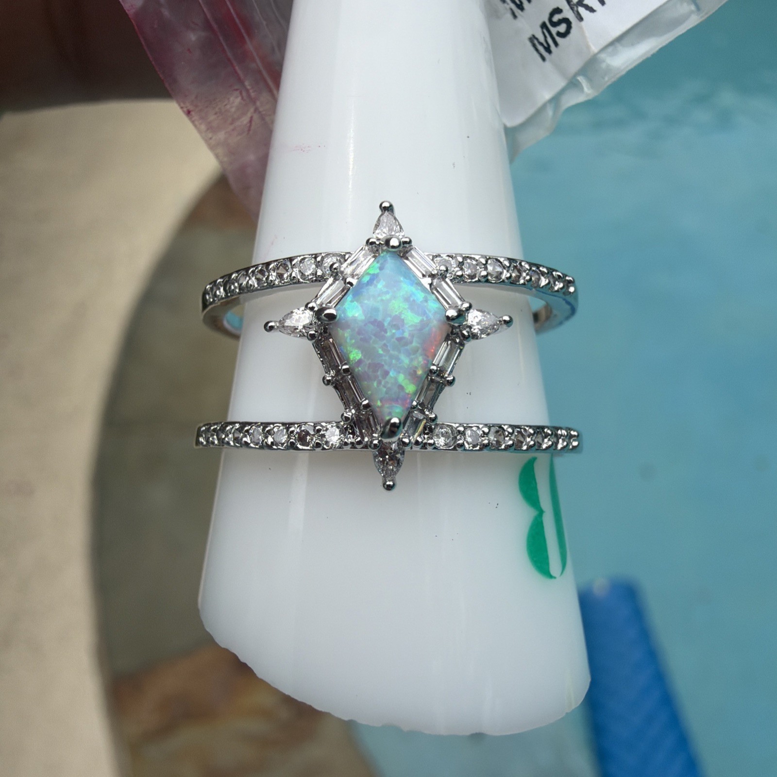 Bomb Party October Ring Sz 11 “Wonderful Moments” Black Fire Opal Rhodium