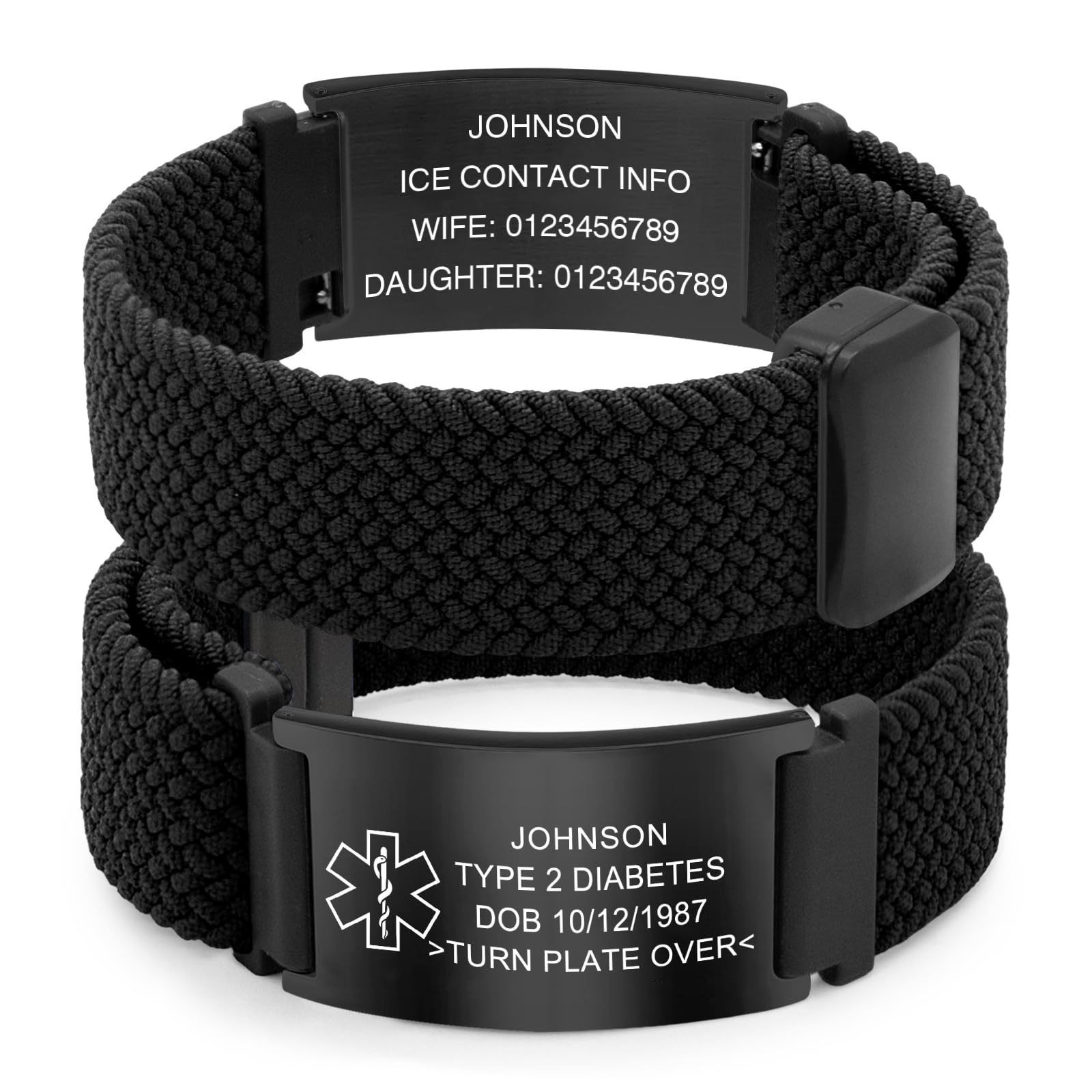 Free Engraving Personalized Medical Alert ID Bracelet Nylon Wristband Men Women